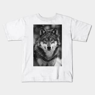 Majestic Wolf in Greyscale Kids T-Shirt